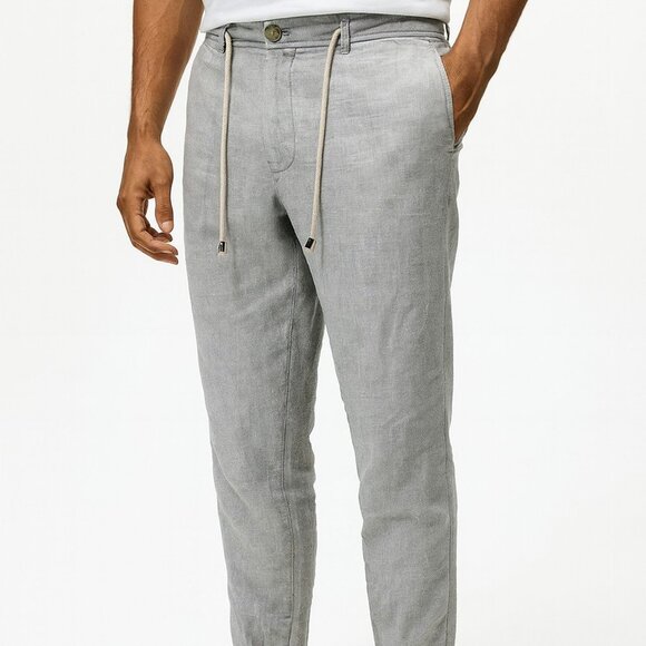 ZARA Men’s Gray Linen Blend Jogger Pants Small S EUR/USA Casual Drawstring Waist - Picture 1 of 6